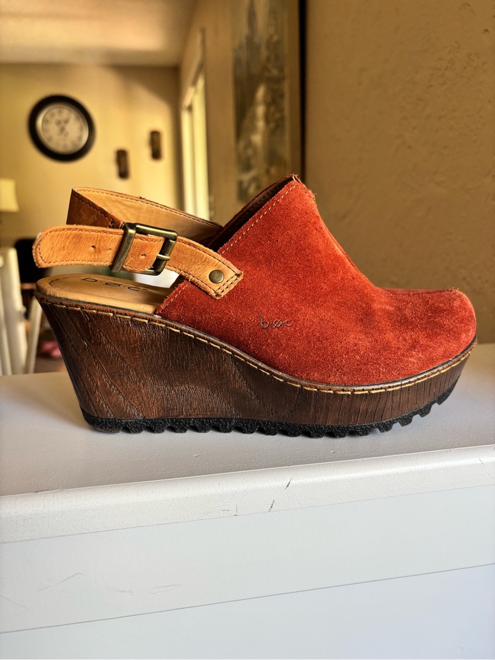 Born Boc Picante Rust Suede May Slingback Platform Wedge 8 - Picture 2 of 9
